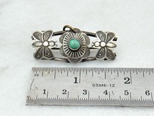Early Native American Sterling Silver Fred Harvey Era Turquoise Bee Stamped Pin - Additional view 2