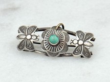 Early Native American Sterling Silver Fred Harvey Era Turquoise Bee Stamped Pin