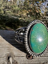 NATIVE AMERICAN NAVAJO TURQUOISE & STERLING FRED HARVEY ERA CUFF - Additional view 1