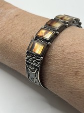 Vintage Fred Harvey Era Navajo Sterling Silver Montana Agate Cuff Bracelet 32.6g - Additional view 1