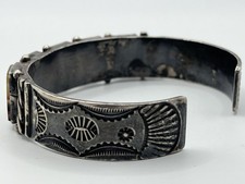 Vintage Fred Harvey Era Navajo Sterling Silver Montana Agate Cuff Bracelet 32.6g - Additional view 2