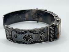 Vintage Fred Harvey Era Navajo Sterling Silver Montana Agate Cuff Bracelet 32.6g - Additional view 3