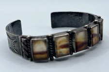 Vintage Fred Harvey Era Navajo Sterling Silver Montana Agate Cuff Bracelet 32.6g - Additional view 4