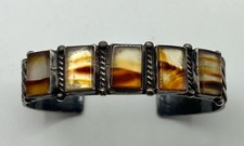 Vintage Fred Harvey Era Navajo Sterling Silver Montana Agate Cuff Bracelet 32.6g - Additional view 5