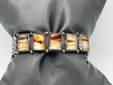 Vintage Fred Harvey Era Navajo Sterling Silver Montana Agate Cuff Bracelet 32.6g