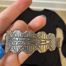 Vintage Fred Harvey Era Bracelet Machine Stamped Metal Composite Stones - Additional view 8