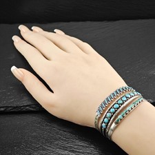 Fred Harvey Era Block Turquoise Cluster Cuff Sterling Silver Bracelet - Additional view 1