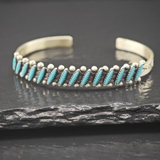 Fred Harvey Era Block Turquoise Cluster Cuff Sterling Silver Bracelet - Additional view 2