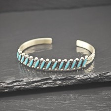 Fred Harvey Era Block Turquoise Cluster Cuff Sterling Silver Bracelet - Additional view 3
