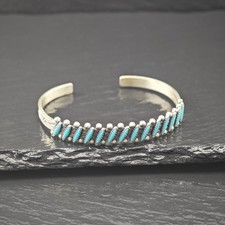 Fred Harvey Era Block Turquoise Cluster Cuff Sterling Silver Bracelet - Additional view 4