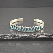 Fred Harvey Era Block Turquoise Cluster Cuff Sterling Silver Bracelet - Additional view 6