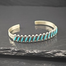 Fred Harvey Era Block Turquoise Cluster Cuff Sterling Silver Bracelet