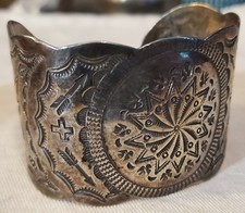 VINTAGE NAVAJO FRED HARVEY ERA THUNDERBIRD STAMP STERLING SILVER BRACELET vafo - Additional view 5