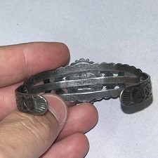 Vtg Fred Harvey Era Navajo Turquoise Hand stamp Sterling silver Bracelet See Des - Additional view 3