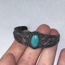 Vtg Fred Harvey Era Navajo Turquoise Hand stamp Sterling silver Bracelet See Des - Additional view 4