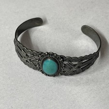 Vtg Fred Harvey Era Navajo Turquoise Hand stamp Sterling silver Bracelet See Des - Additional view 7