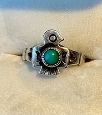 Bell Trading Post Thunderbird Sterling Turquoise Ring Size 6 1/2 Fred Harvey Era - Additional view 3