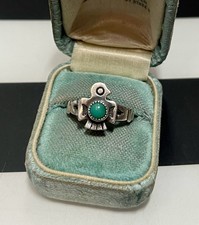 Bell Trading Post Thunderbird Sterling Turquoise Ring Size 6 1/2 Fred Harvey Era - Additional view 10