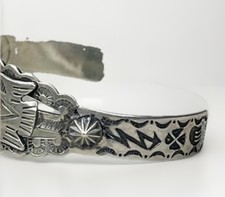 Vintage FRED HARVEY Navajo BIG Turquoise THUNDERBIRD Sterling Bracelet 6.75