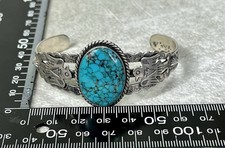 Vintage FRED HARVEY Navajo BIG Turquoise THUNDERBIRD Sterling Bracelet 6.75