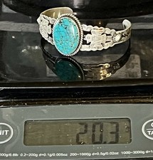 Vintage FRED HARVEY Navajo BIG Turquoise THUNDERBIRD Sterling Bracelet 6.75