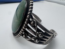 NATIVE AMERICAN NAVAJO TURQUOISE & STERLING FRED HARVEY ERA CUFF 63GRMS - Additional view 3