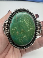 NATIVE AMERICAN NAVAJO TURQUOISE & STERLING FRED HARVEY ERA CUFF 63GRMS