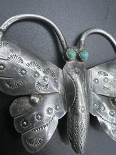 NATIVE AMERICAN NAVAJO TURQUOISE & STERLING FRED HARVEY ERA BUTTERFLY PIN - Additional view 1