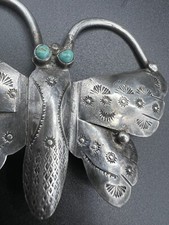 NATIVE AMERICAN NAVAJO TURQUOISE & STERLING FRED HARVEY ERA BUTTERFLY PIN - Additional view 2