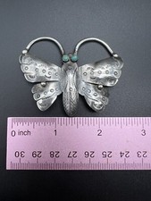 NATIVE AMERICAN NAVAJO TURQUOISE & STERLING FRED HARVEY ERA BUTTERFLY PIN - Additional view 5