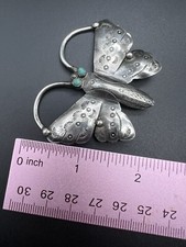 NATIVE AMERICAN NAVAJO TURQUOISE & STERLING FRED HARVEY ERA BUTTERFLY PIN - Additional view 6