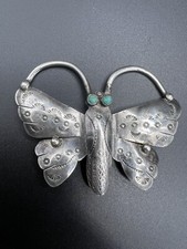 NATIVE AMERICAN NAVAJO TURQUOISE & STERLING FRED HARVEY ERA BUTTERFLY PIN