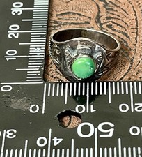 VTG Fred Harvey Era Sterling Silver Thunderbird Ring Green Turquoise Size Sz 5 - Additional view 13