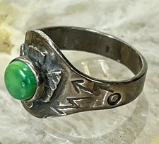 VTG Fred Harvey Era Sterling Silver Thunderbird Ring Green Turquoise Size Sz 5 - Additional view 3