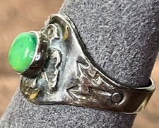 VTG Fred Harvey Era Sterling Silver Thunderbird Ring Green Turquoise Size Sz 5 - Additional view 7