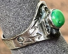 VTG Fred Harvey Era Sterling Silver Thunderbird Ring Green Turquoise Size Sz 5 - Additional view 8