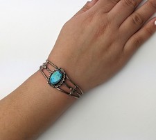 Native American Fred Harvey Era Turquoise Shade Cuff Bracelet Sterling Silver - Additional view 2
