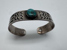 NATIVE AMERICAN NAVAJO TURQUOISE & STERLING INGOT FRED HARVEY ERA CUFF LOVELY! - Additional view 2