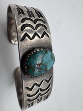 NATIVE AMERICAN NAVAJO TURQUOISE & STERLING INGOT FRED HARVEY ERA CUFF LOVELY! - Additional view 3