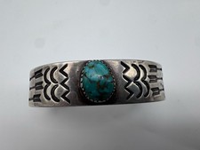 NATIVE AMERICAN NAVAJO TURQUOISE & STERLING INGOT FRED HARVEY ERA CUFF LOVELY!