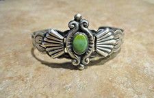 VERY OLD  Fred Harvey Era Navajo 900 Coin Silver Turquoise FAN Bracelet - Additional view 1