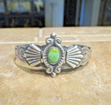VERY OLD  Fred Harvey Era Navajo 900 Coin Silver Turquoise FAN Bracelet - Additional view 2