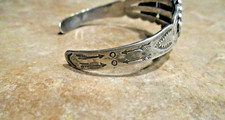 VERY OLD  Fred Harvey Era Navajo 900 Coin Silver Turquoise FAN Bracelet - Additional view 3
