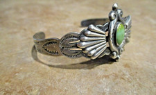 VERY OLD  Fred Harvey Era Navajo 900 Coin Silver Turquoise FAN Bracelet - Additional view 4