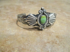 VERY OLD  Fred Harvey Era Navajo 900 Coin Silver Turquoise FAN Bracelet - Additional view 5