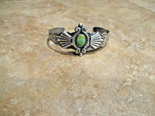 VERY OLD  Fred Harvey Era Navajo 900 Coin Silver Turquoise FAN Bracelet - Additional view 6