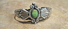 VERY OLD Fred Harvey Era Navajo 900 Coin Silver Turquoise FAN Bracelet