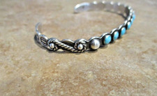 OLD 1930's Fred Harvey Era Zuni INDIAN HANDMADE Coin Silver Turquoise Bracelet - Additional view 4