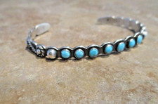 OLD 1930's Fred Harvey Era Zuni INDIAN HANDMADE Coin Silver Turquoise Bracelet - Additional view 5