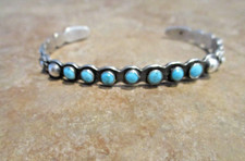 OLD 1930's Fred Harvey Era Zuni INDIAN HANDMADE Coin Silver Turquoise Bracelet - Additional view 7
